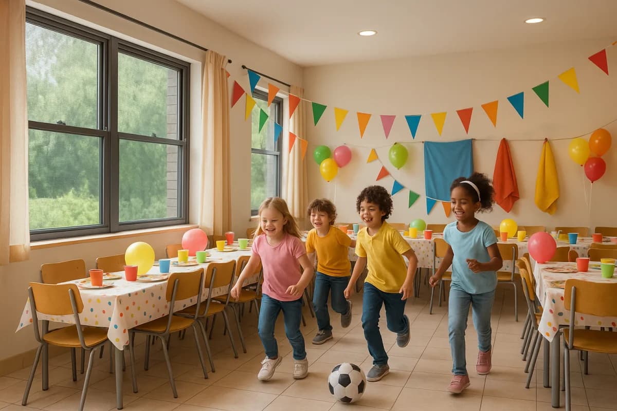 Condomínio residencial moderno com telas mosquiteiras instaladas em áreas comuns, salão de festas e espaços de lazer