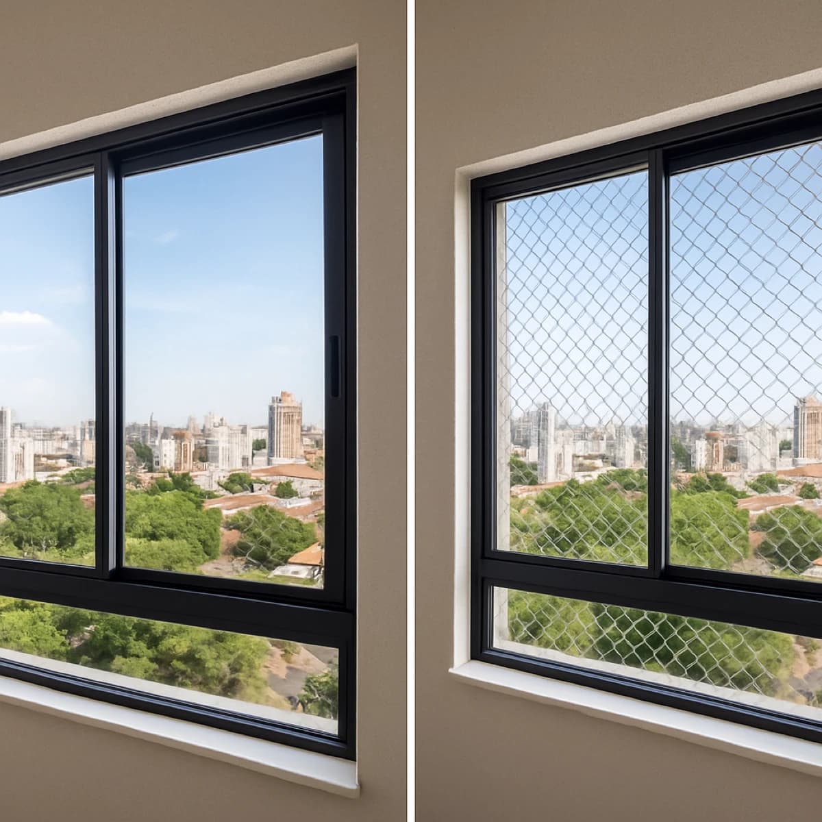 Comparação entre cozinha com e sem proteção de telas