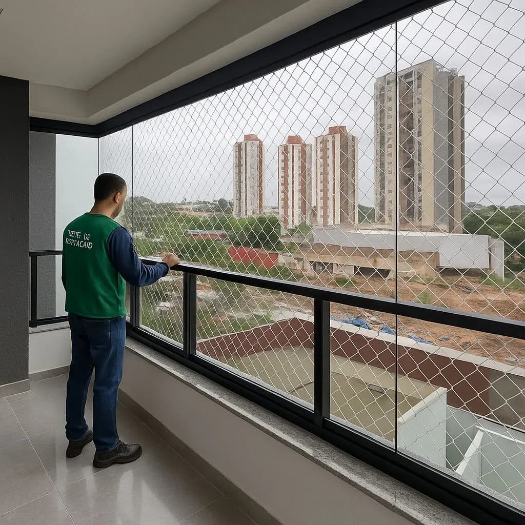 Rede de proteção instalada para segurança de crianças e pets