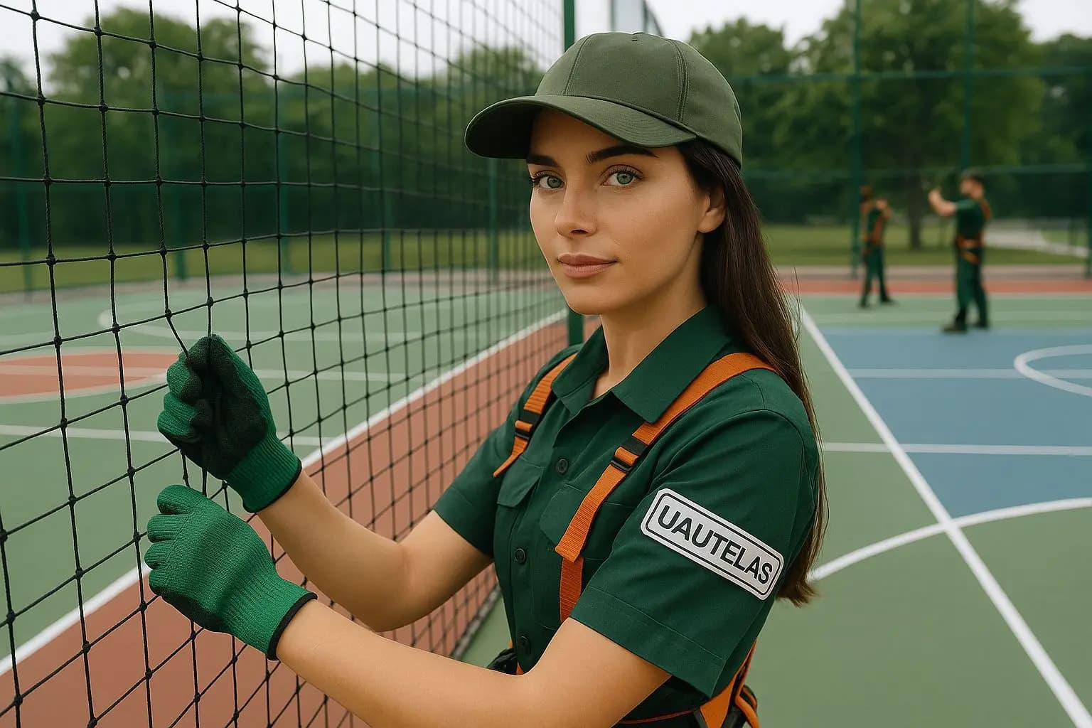 Quadra poliesportiva cercada por rede de proteção. Rede de proteção para quadras poliesportivas.